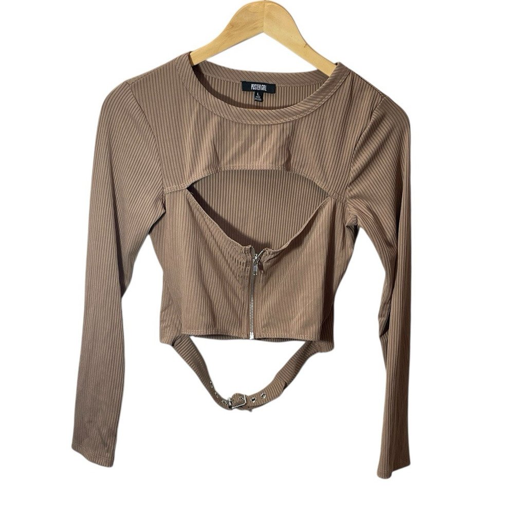 Poster Girl Ribbed Long Sleeve Women's Large Open Front, Zipper and Buckle